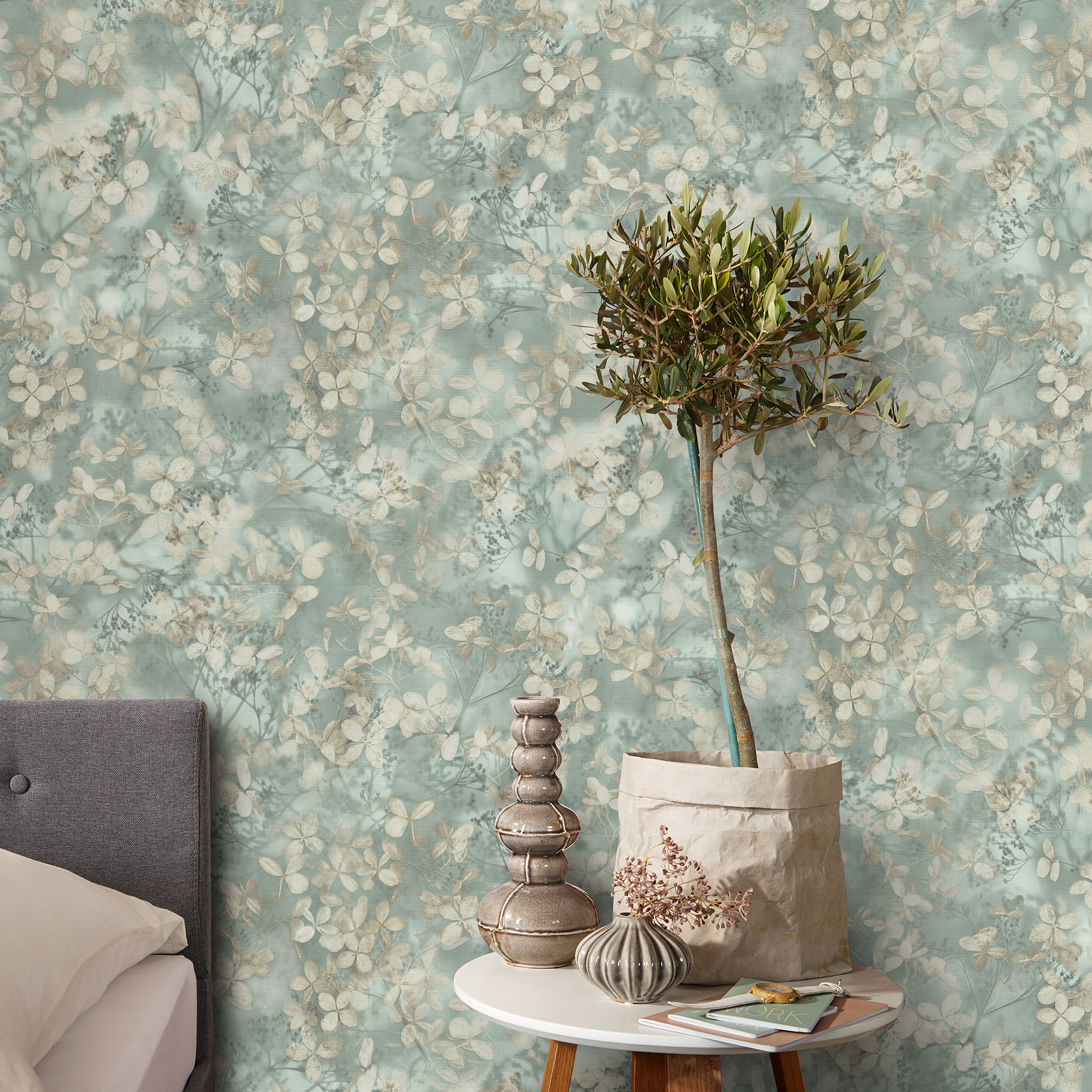 Viestapete - grün-beige - Blumen - 10 Meter
