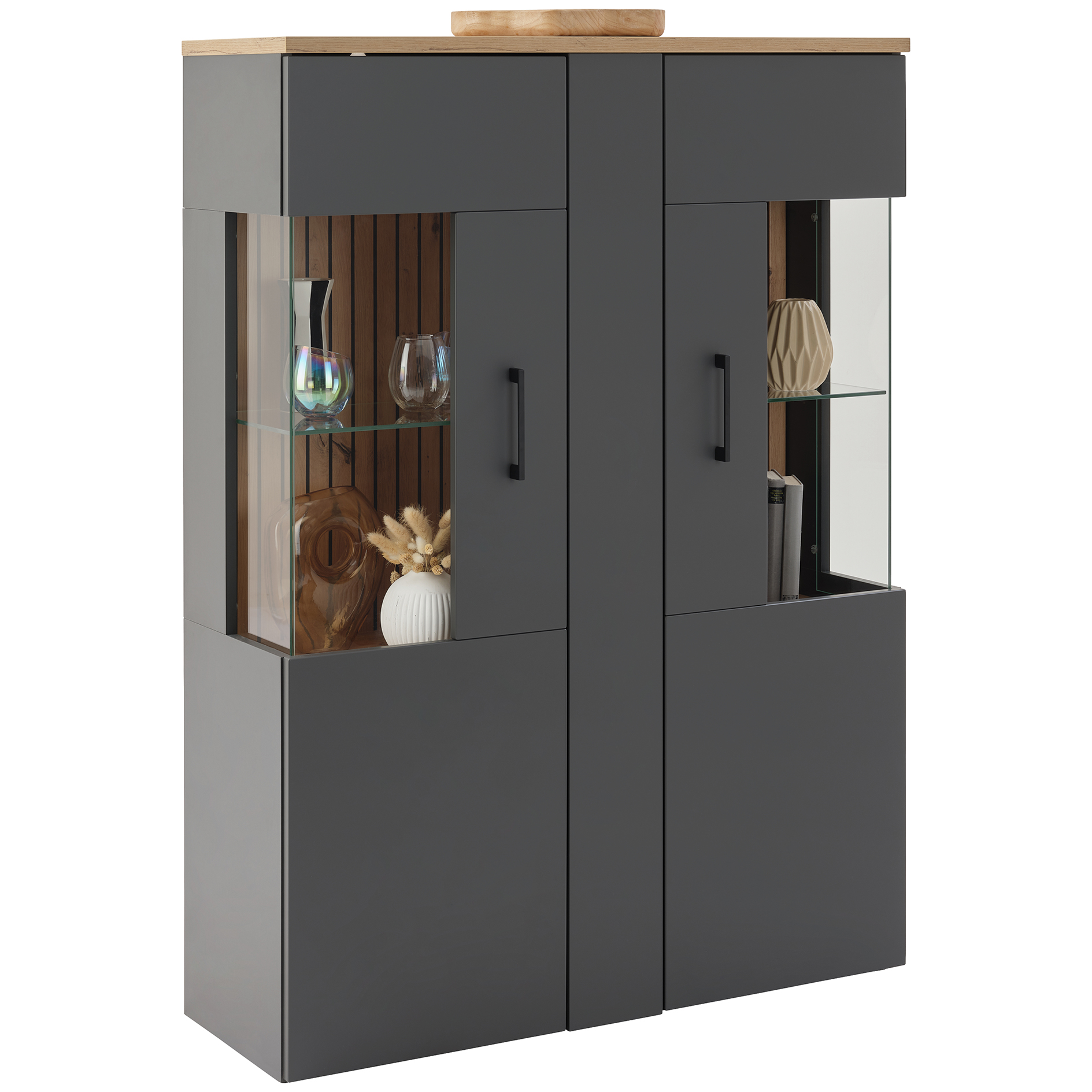 Vitrine - anthrazit - Artisan Eiche - LED-Beleuchtung - 99 cm breit