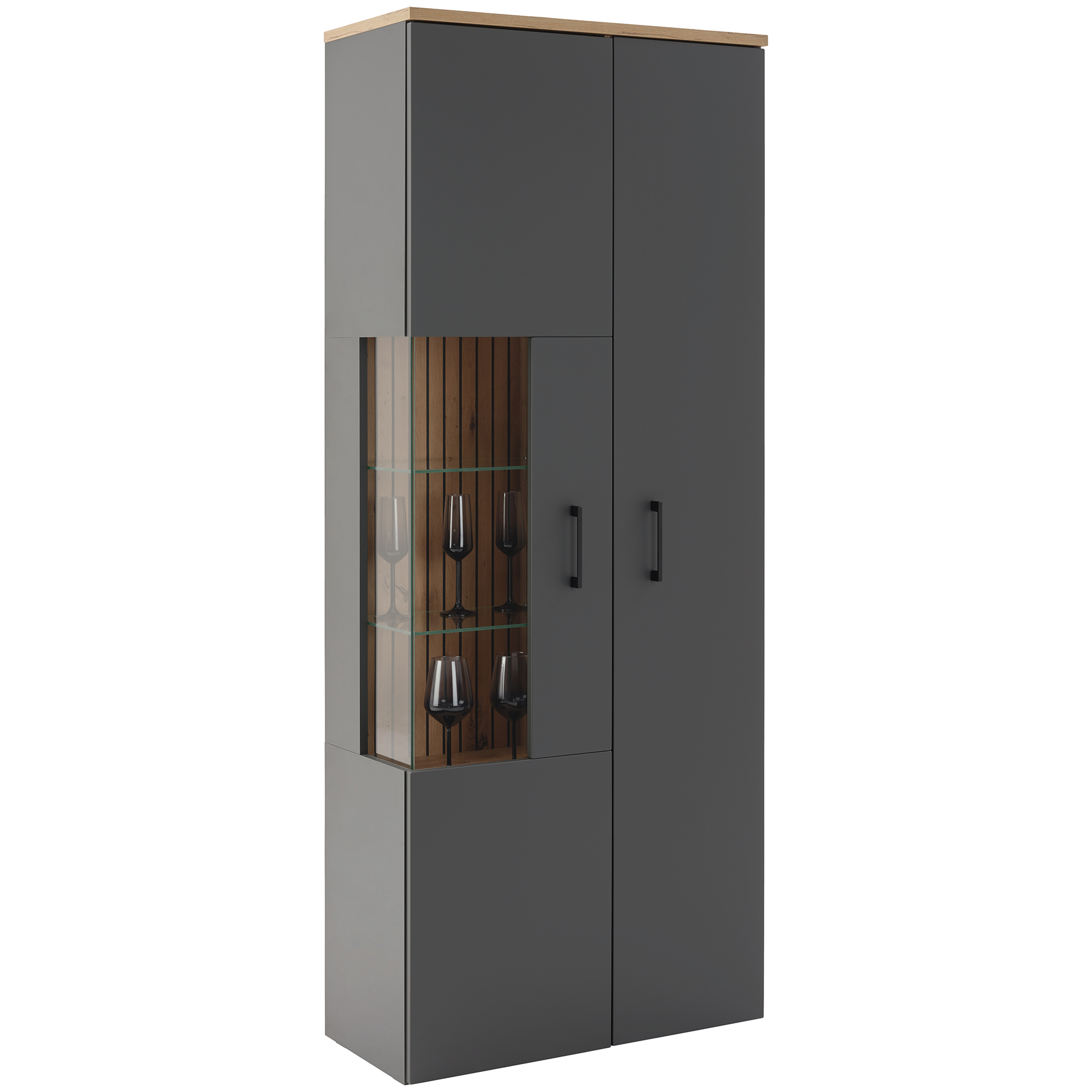 Vitrine - anthrazit - Artisan Eiche - LED-Beleuchtung