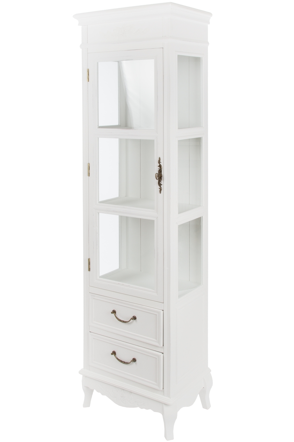 Vitrine ELEGANCE - weiß antik - 2 Schubladen - 170 cm hoch