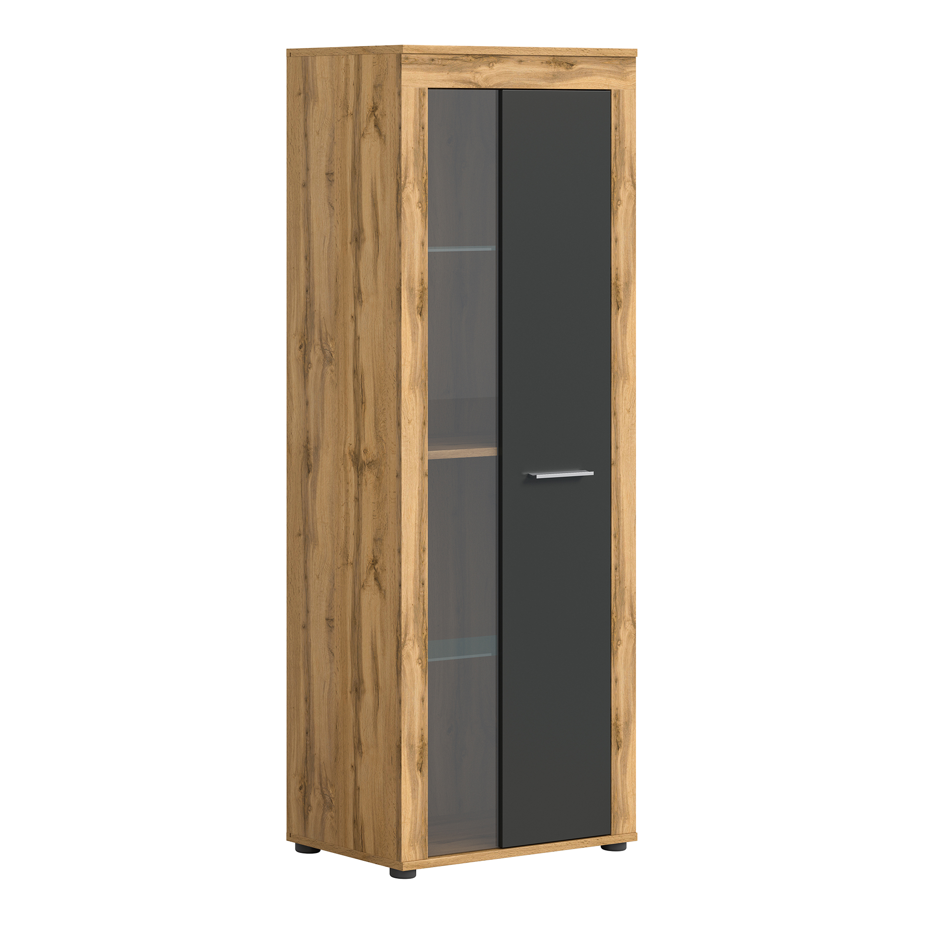 Vitrine JAM - grau - Wotan Eiche - 159 cm hoch
