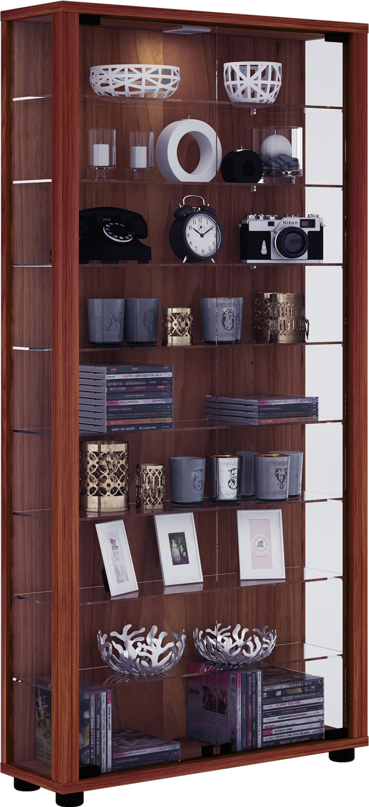 Vitrine LUMO MAXI - Kern-Nussbaum - mit LED-Beleuchtung