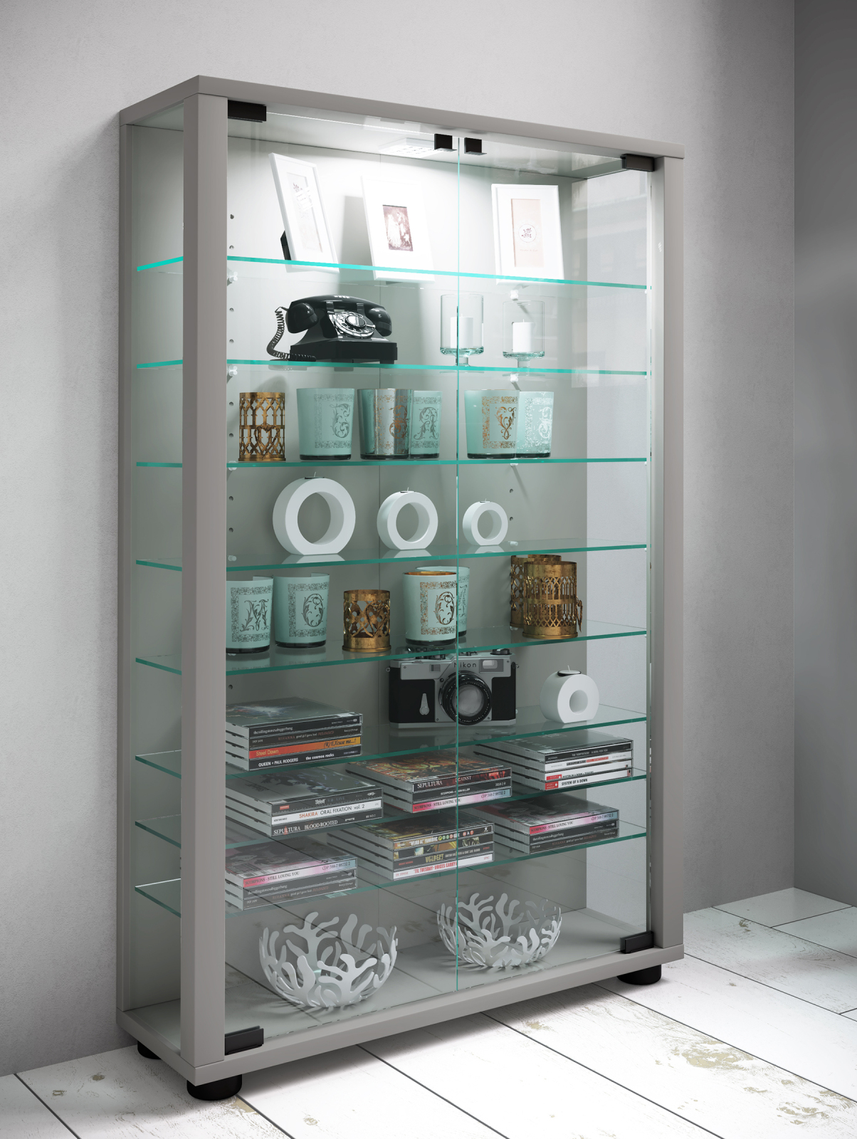 Vitrine LUMO MINI - silber - mit LED-Beleuchtung