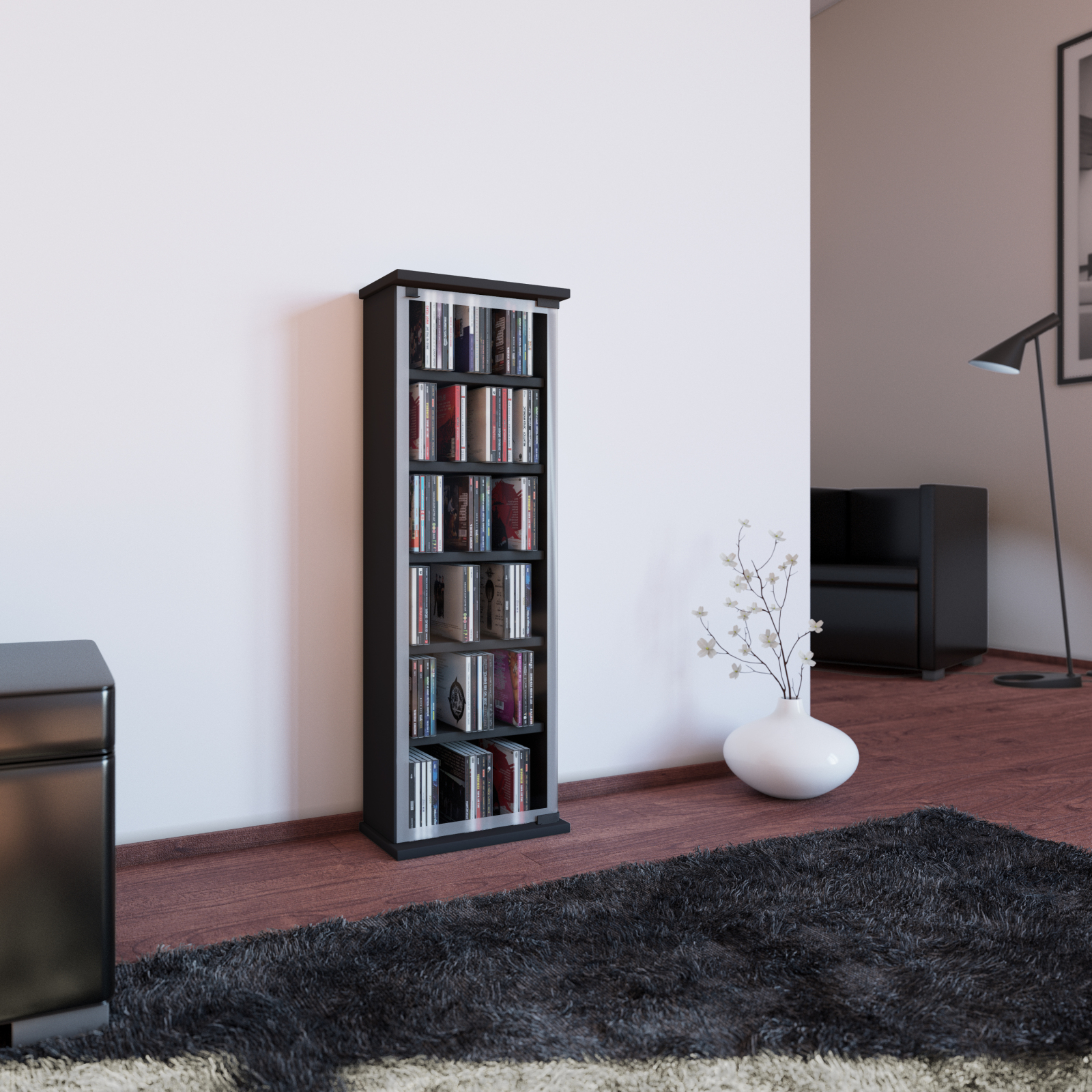 Vitrine - schwarz - 31 cm breit - für 150 CDs