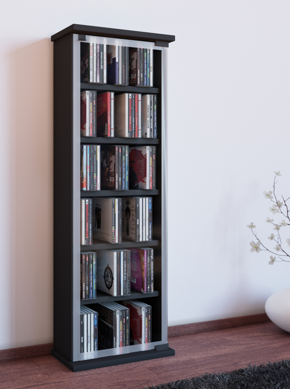 Vitrine - schwarz - 31 cm breit - für 150 CDs