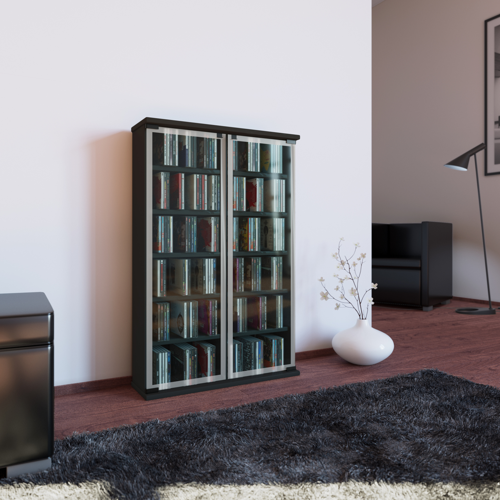 Vitrine - schwarz - 60 cm breit - für 300 CDs