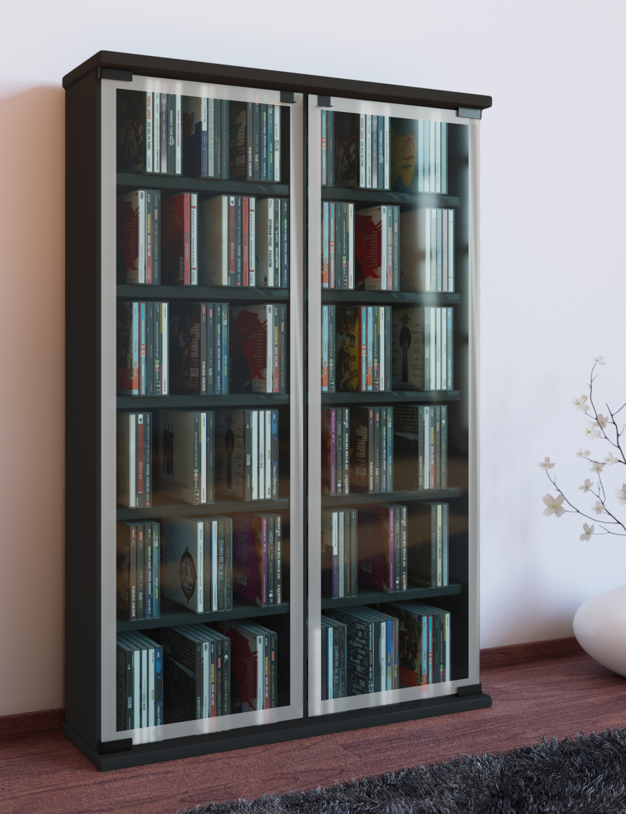 Vitrine - schwarz - 60 cm breit - für 300 CDs