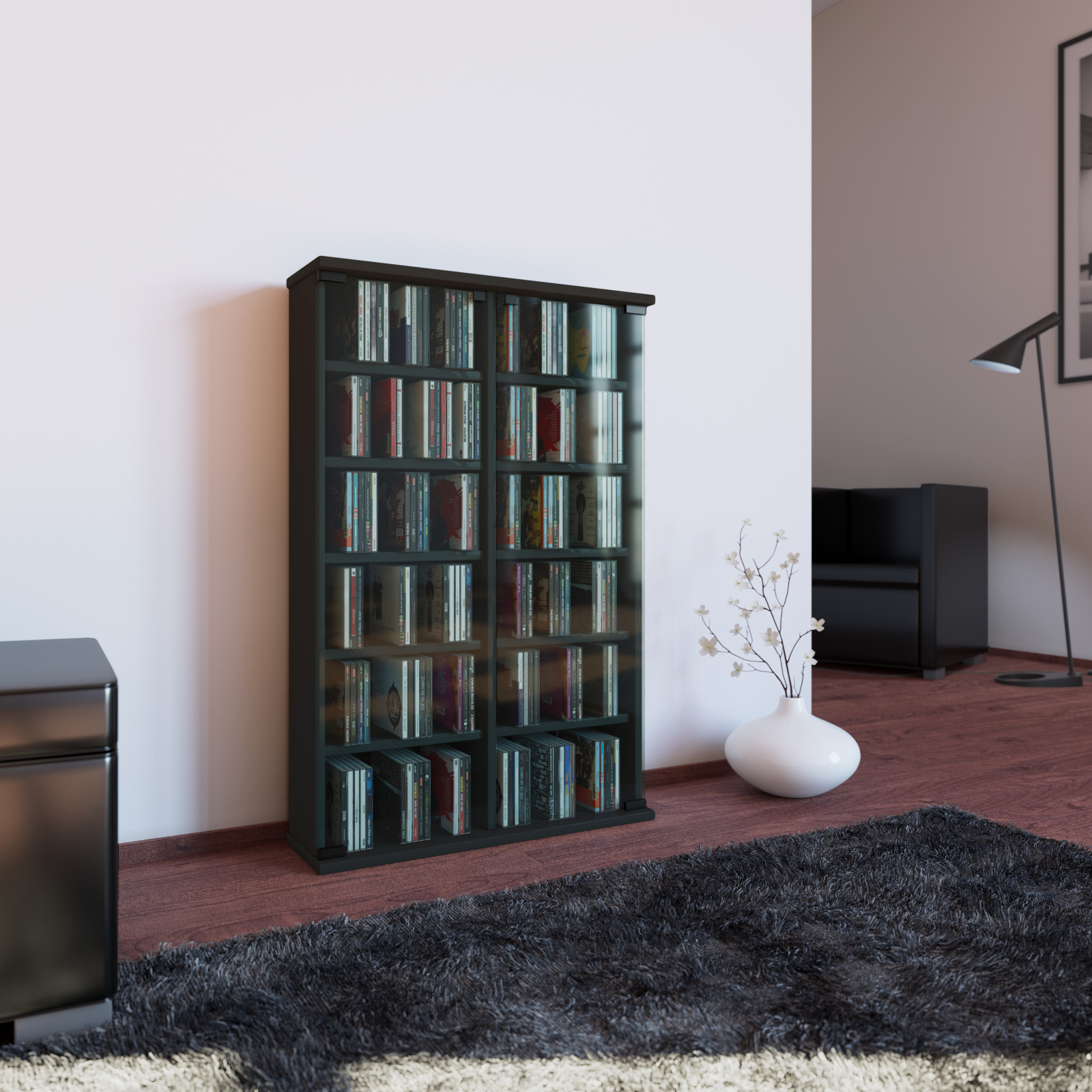 Vitrine - schwarz - 60 cm breit - für 300 CDs