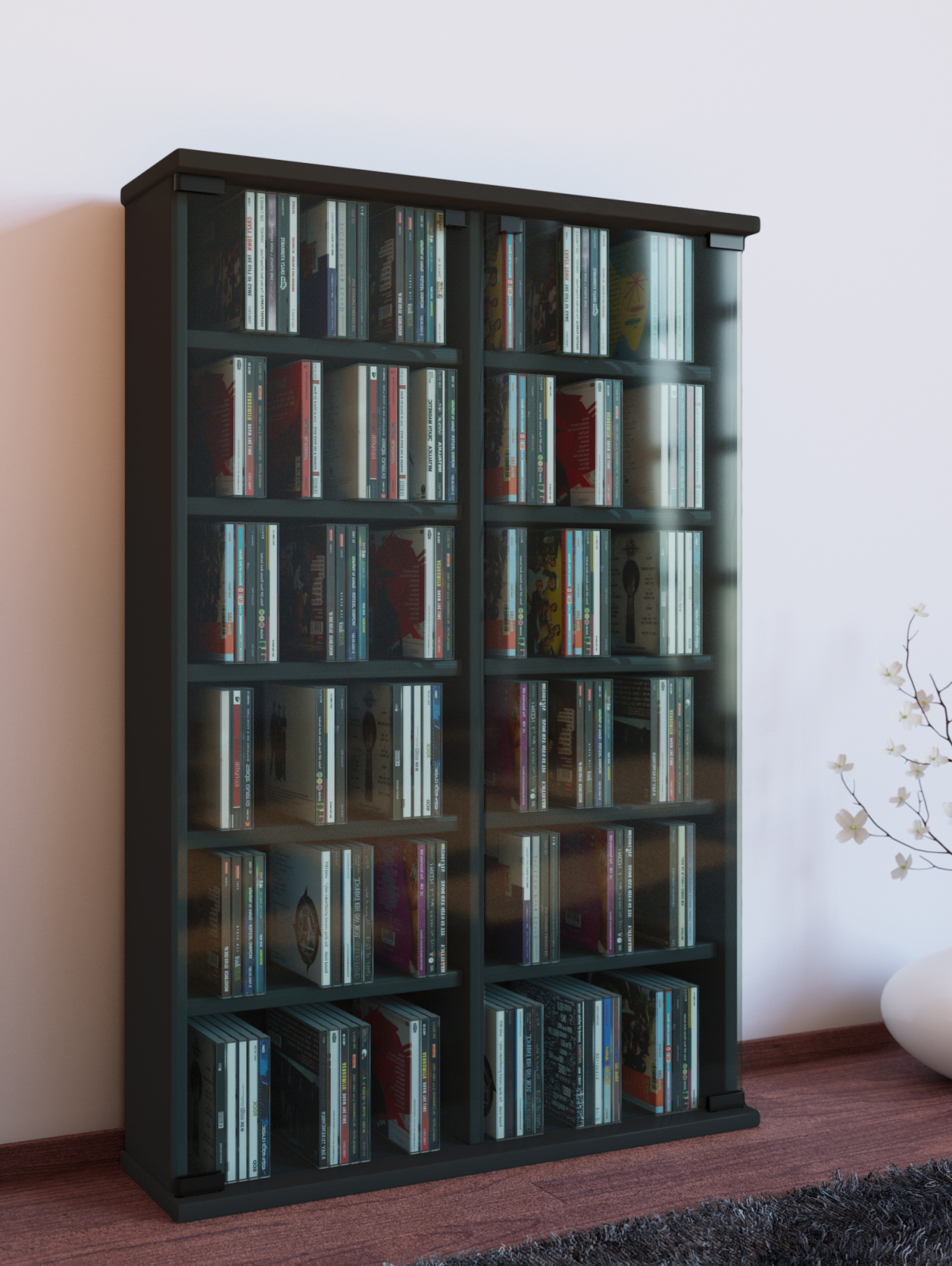 Vitrine - schwarz - 60 cm breit - für 300 CDs