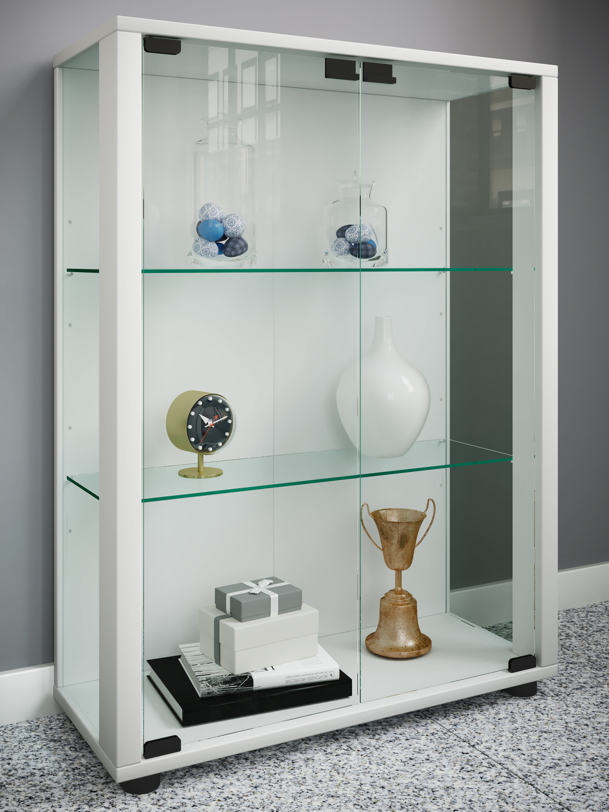 Vitrine SINTALO - weiß - mit Beleuchtung - 60 cm