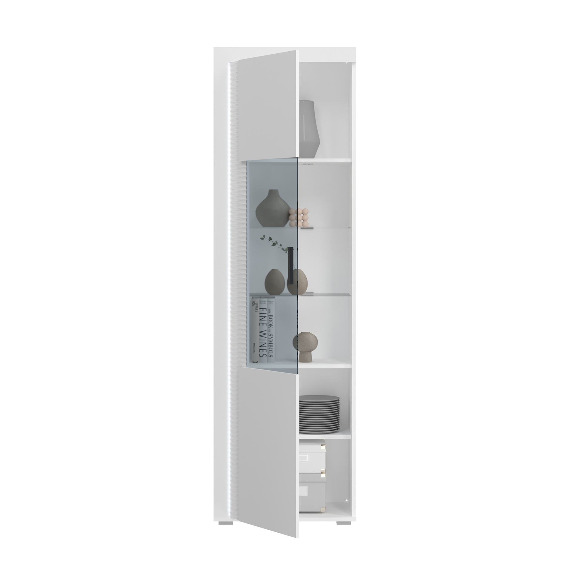 Vitrine SKYLIGHT - weiß Hochglanz - mit Beleuchtung - 202 cm hoch