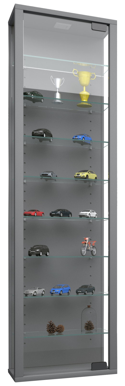 Vitrine STANO MAXI - silber - mit LED-Beleuchtung