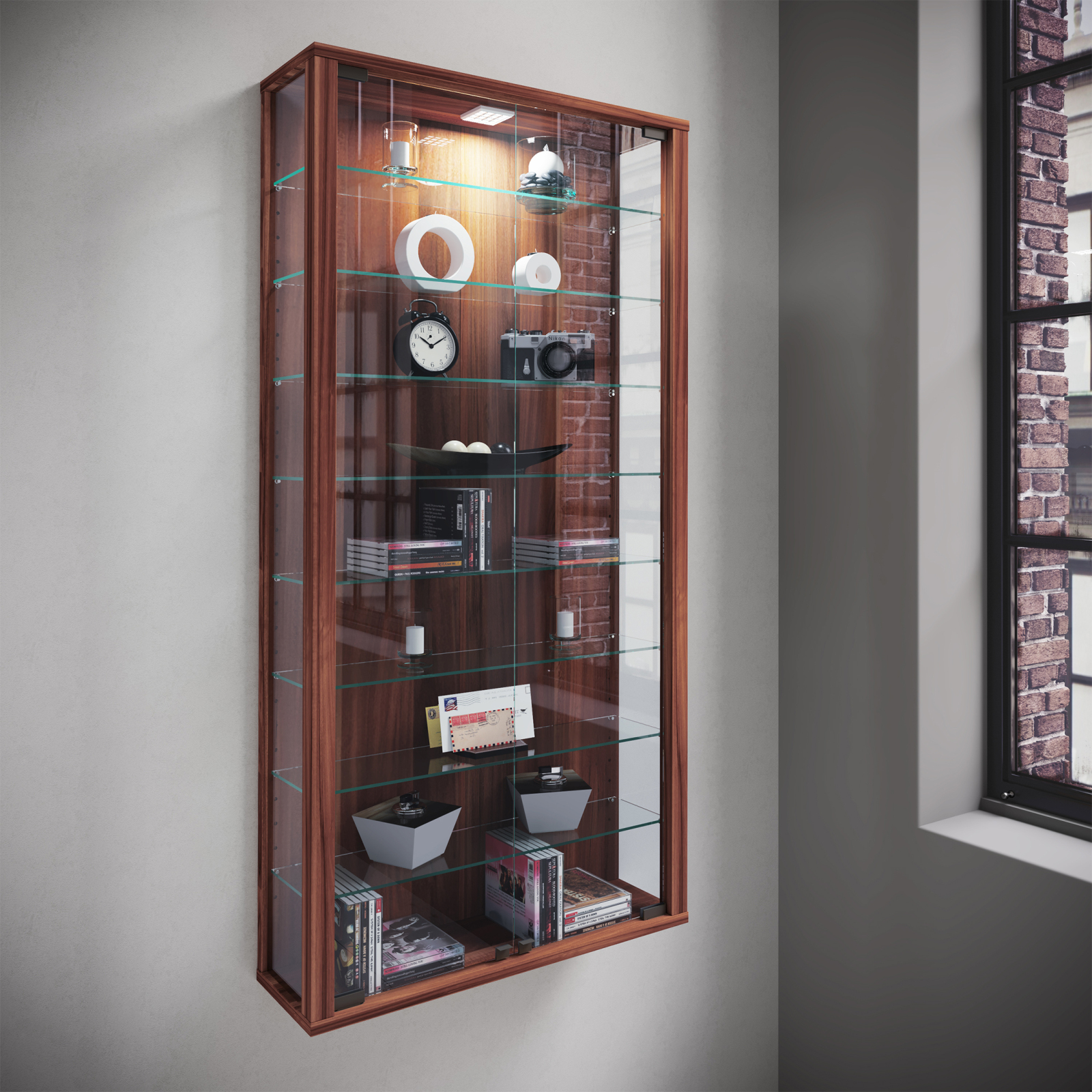 Vitrine VITROSA MAXI - Kern-Nussbaum - mit LED-Beleuchtung