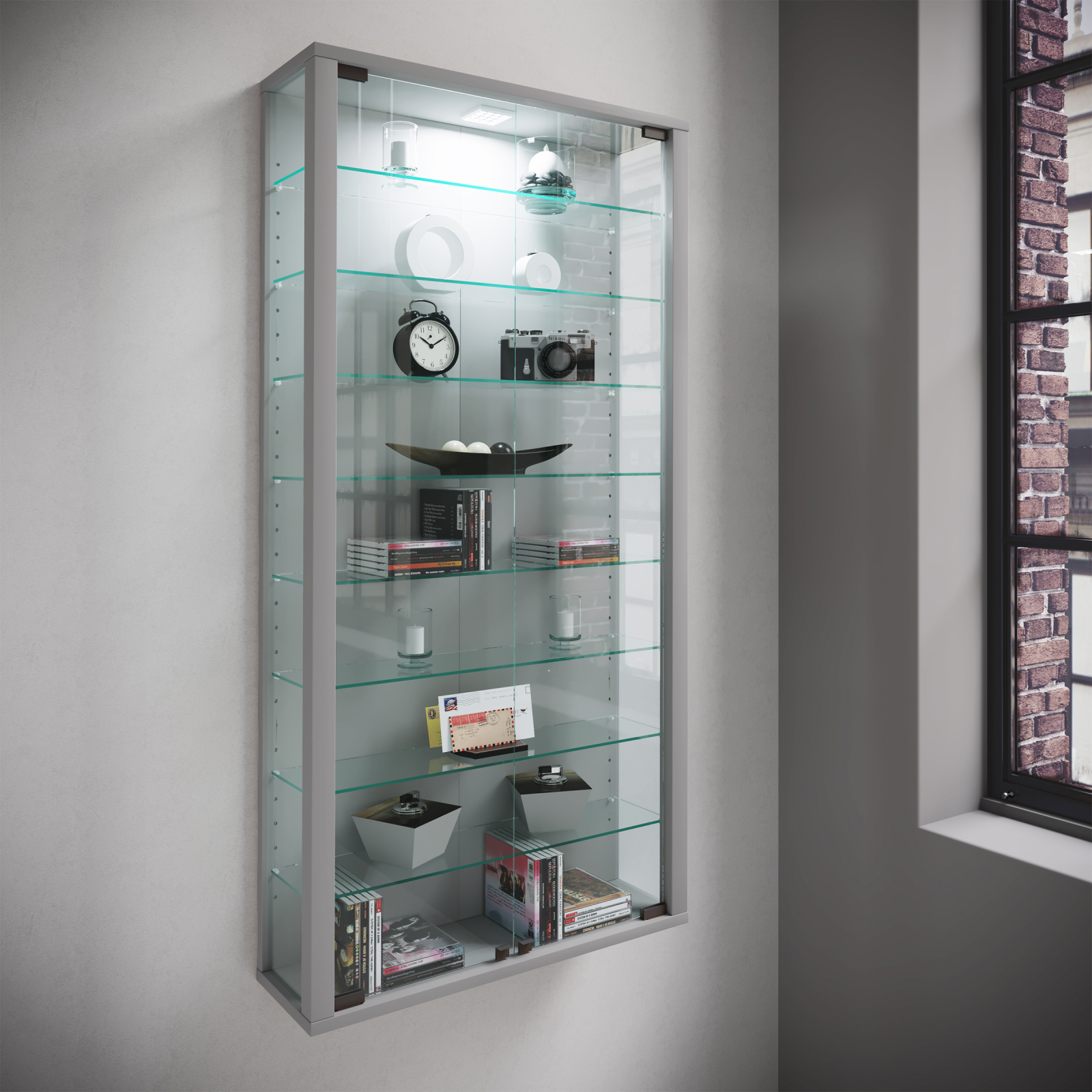 Vitrine VITROSA MAXI - silber - mit LED-Beleuchtung