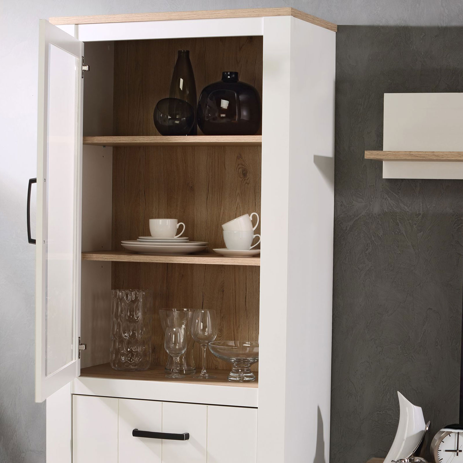Vitrine - weiß - Bianco Eiche - 77 cm breit