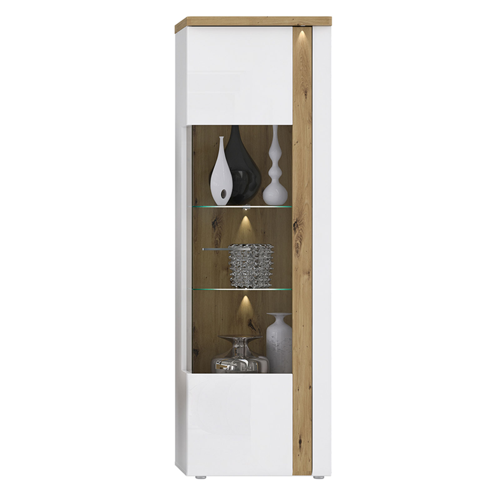 Vitrine - weiß Hochglanz - Artisan Eiche - 196 cm hoch