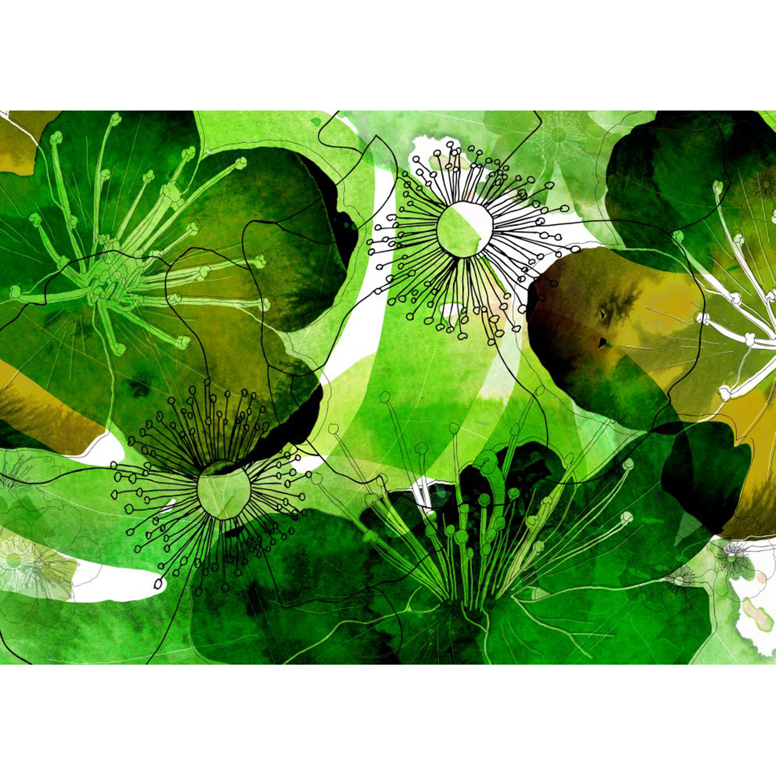 Vlies-Fototapete AQUARELL - grün - 350x250 cm