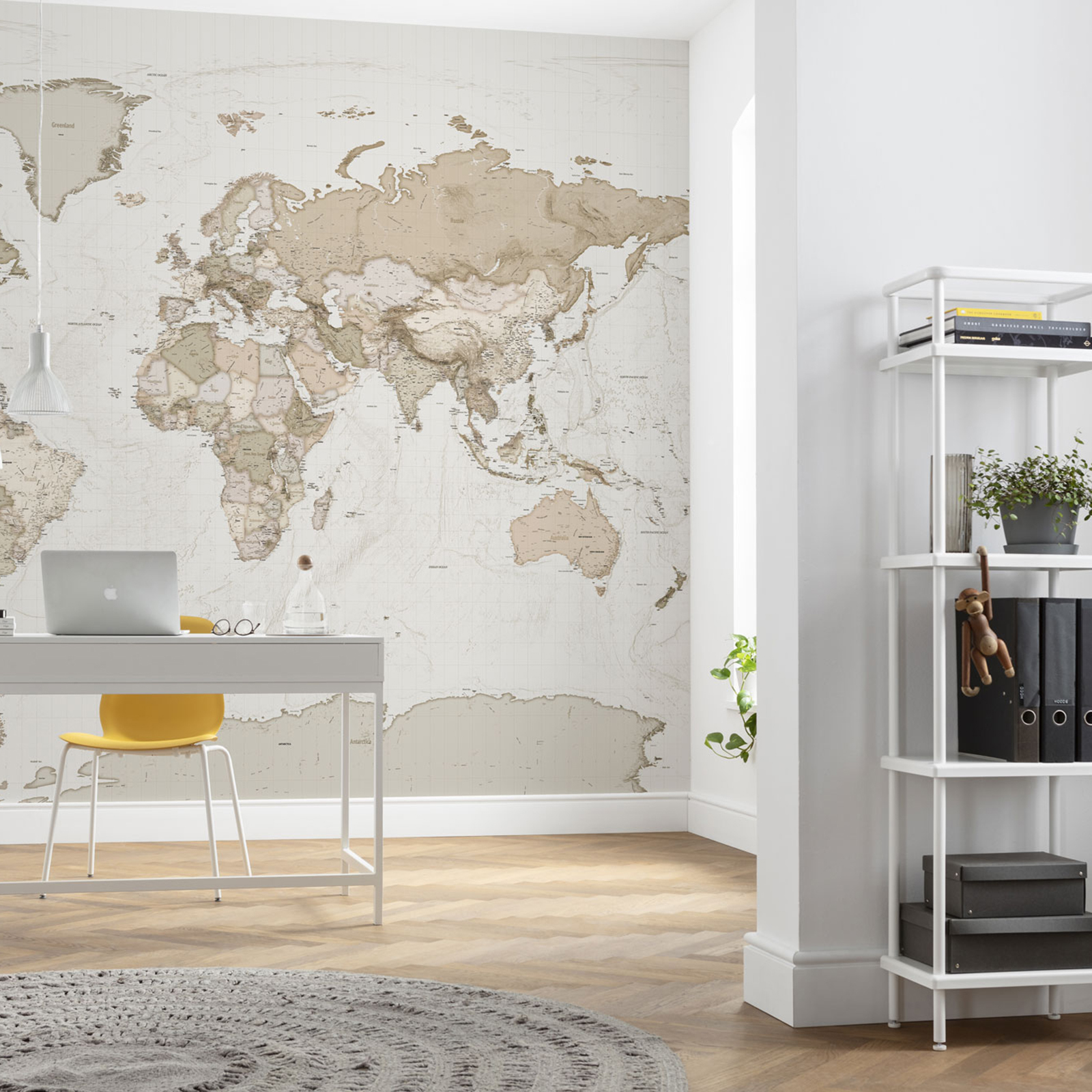 Vlies-Fototapete EARTH MAP - braun-weiß - 350x250 cm