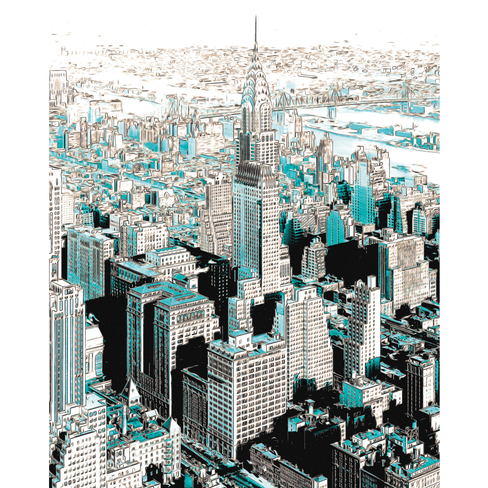 Vlies-Fototapete GOTHAM - türkis-schwarz-weiß - 200x250 cm