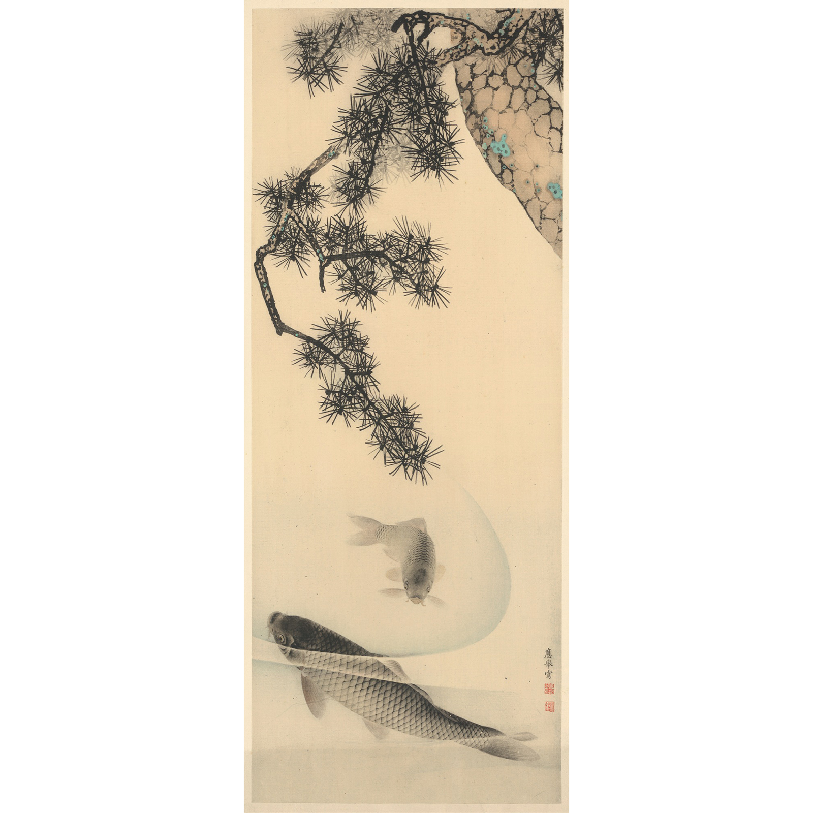 Vlies-Fototapete KOI - beige-schwarz - 100x250 cm