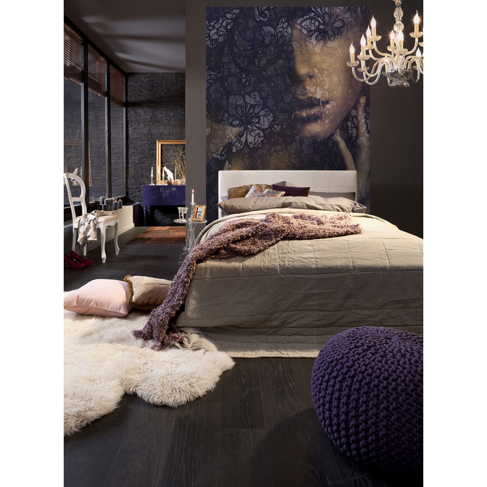 Vlies-Fototapete LACE - schwarz - 184x248 cm