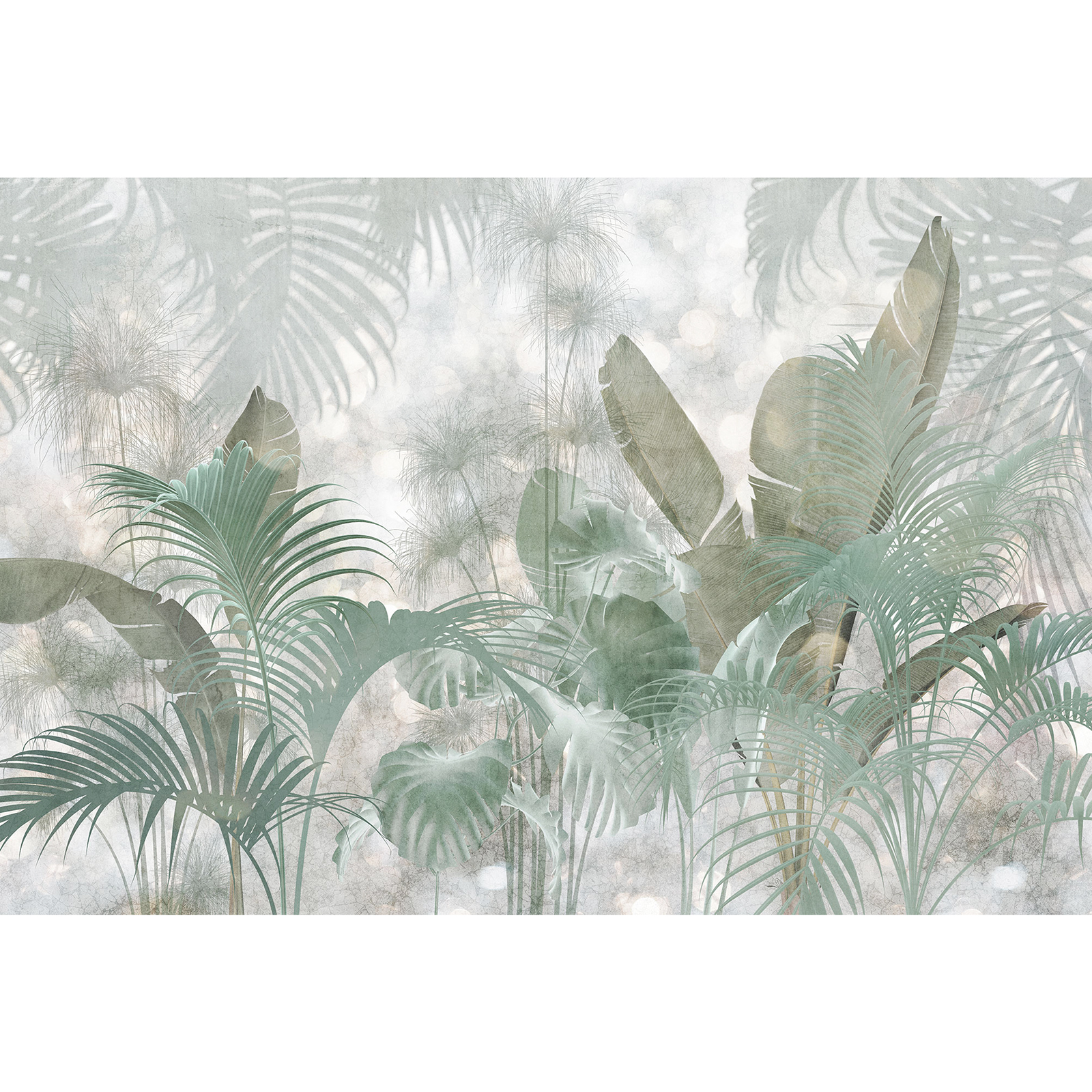 Vlies-Fototapete PAILLETTES TROPICALES - grün-blau-weiß - 368x248 cm