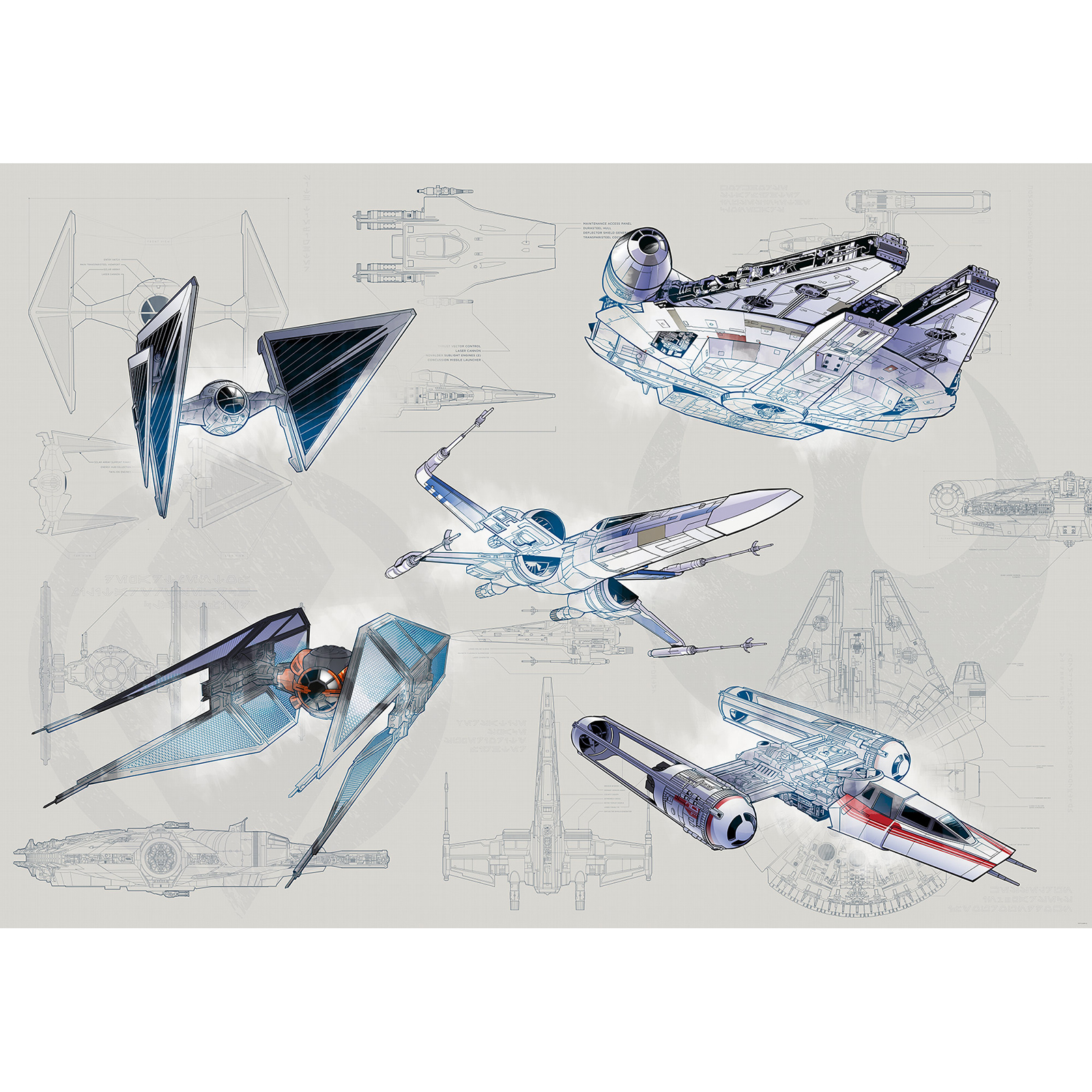 Vlies-Fototapete STAR WARS BLUEPRINT LIGHT - 400x280 cm