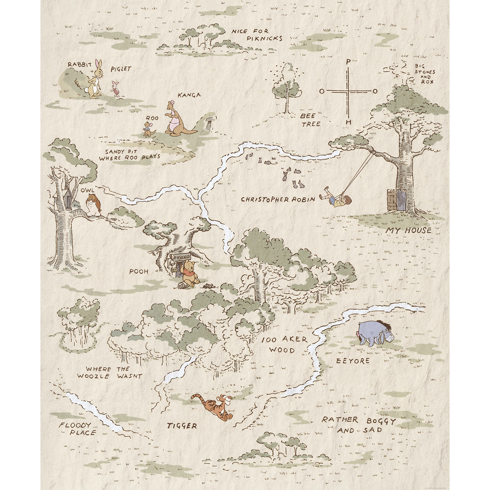 Vlies-Fototapete WINNIE THE POOH MAP - 200x240 cm
