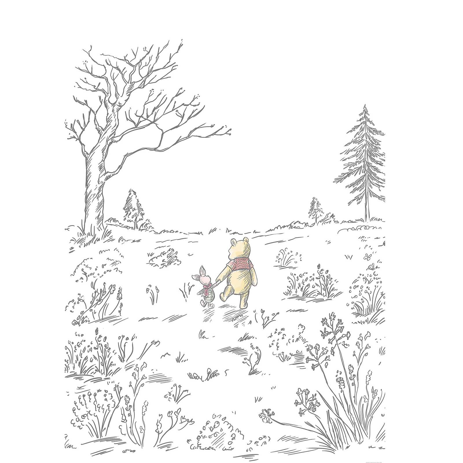 Vlies-Fototapete WINNIE THE POOH WALK - schwarz-weiß - 200x280 cm