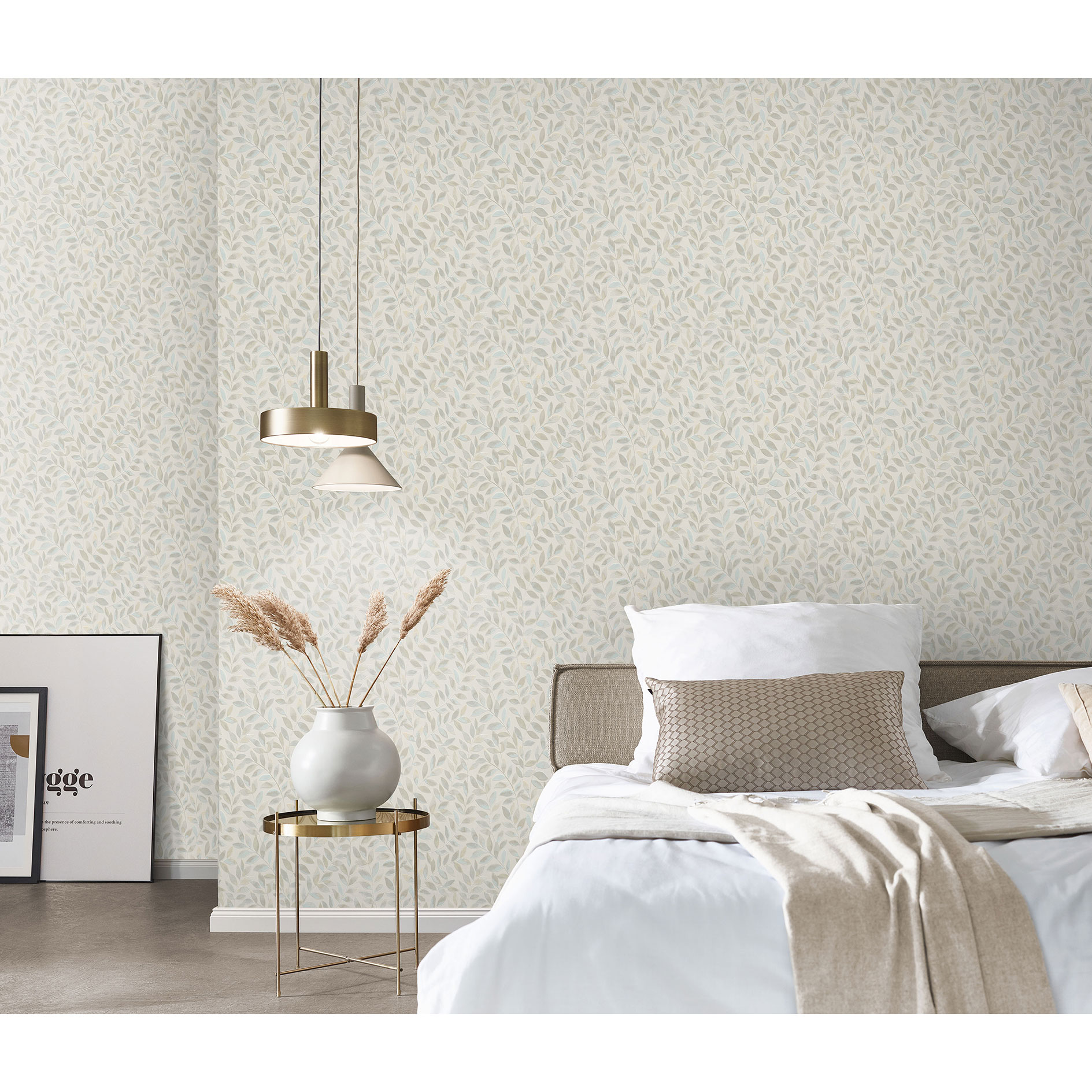 Vliestapete - beige - Blätter - 10 Meter