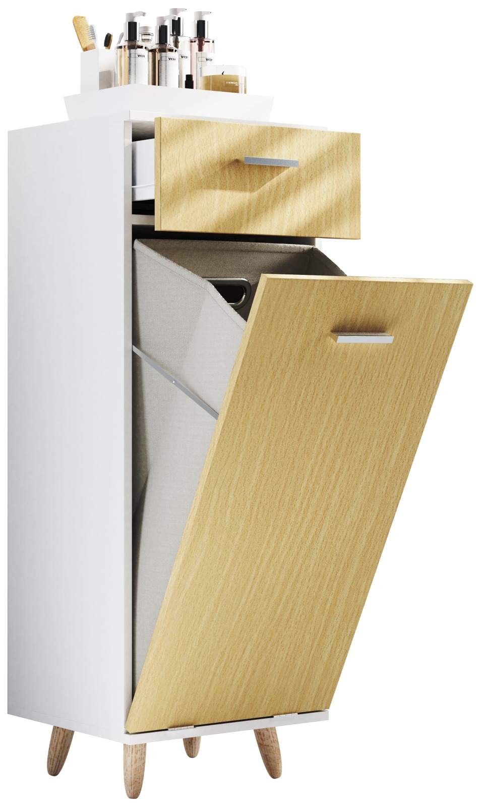 Wäscheschrank LANDOS S - weiß - Honig Eiche - Klapptür