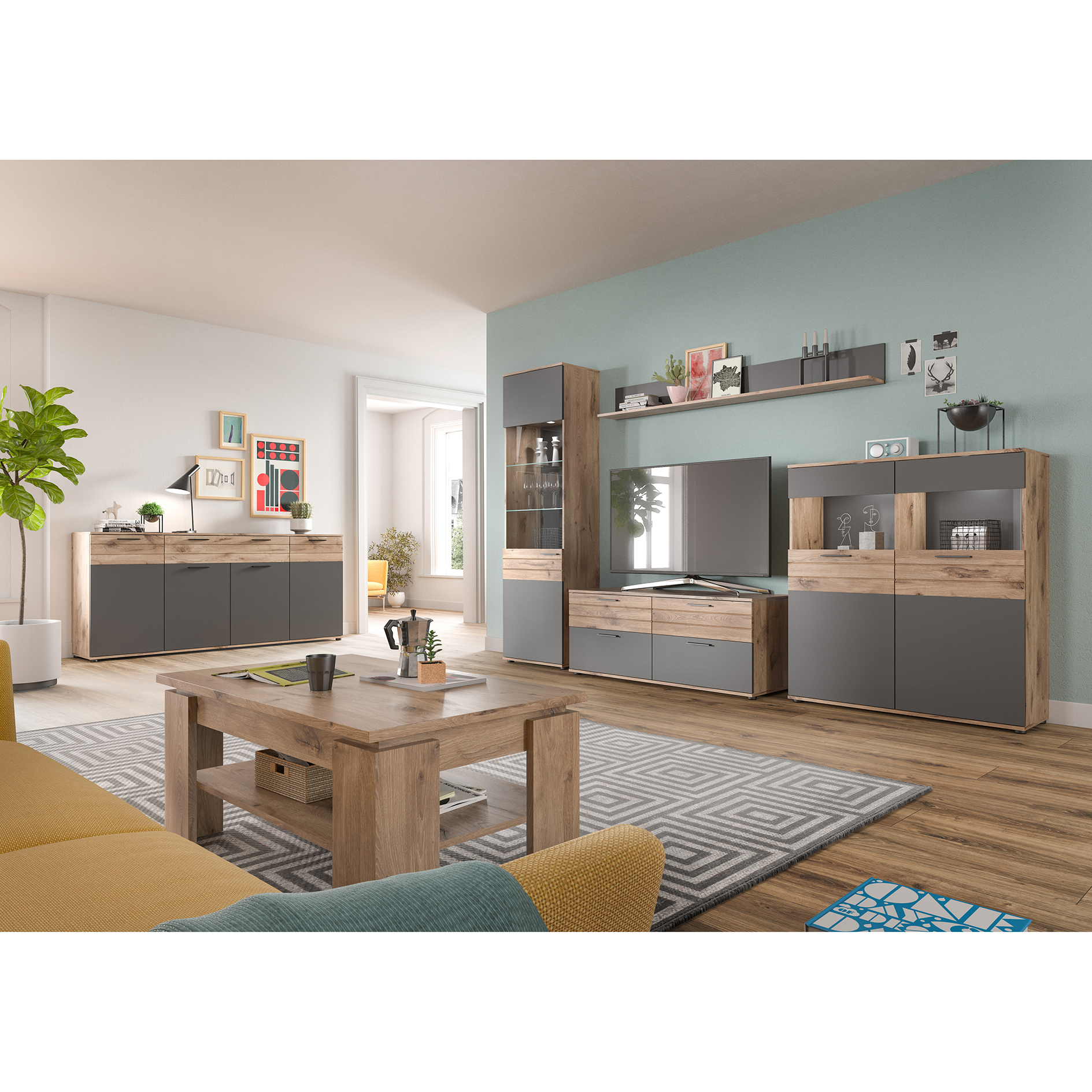Wandboard MASON - Nox Oak - Basalt grau - 180 cm