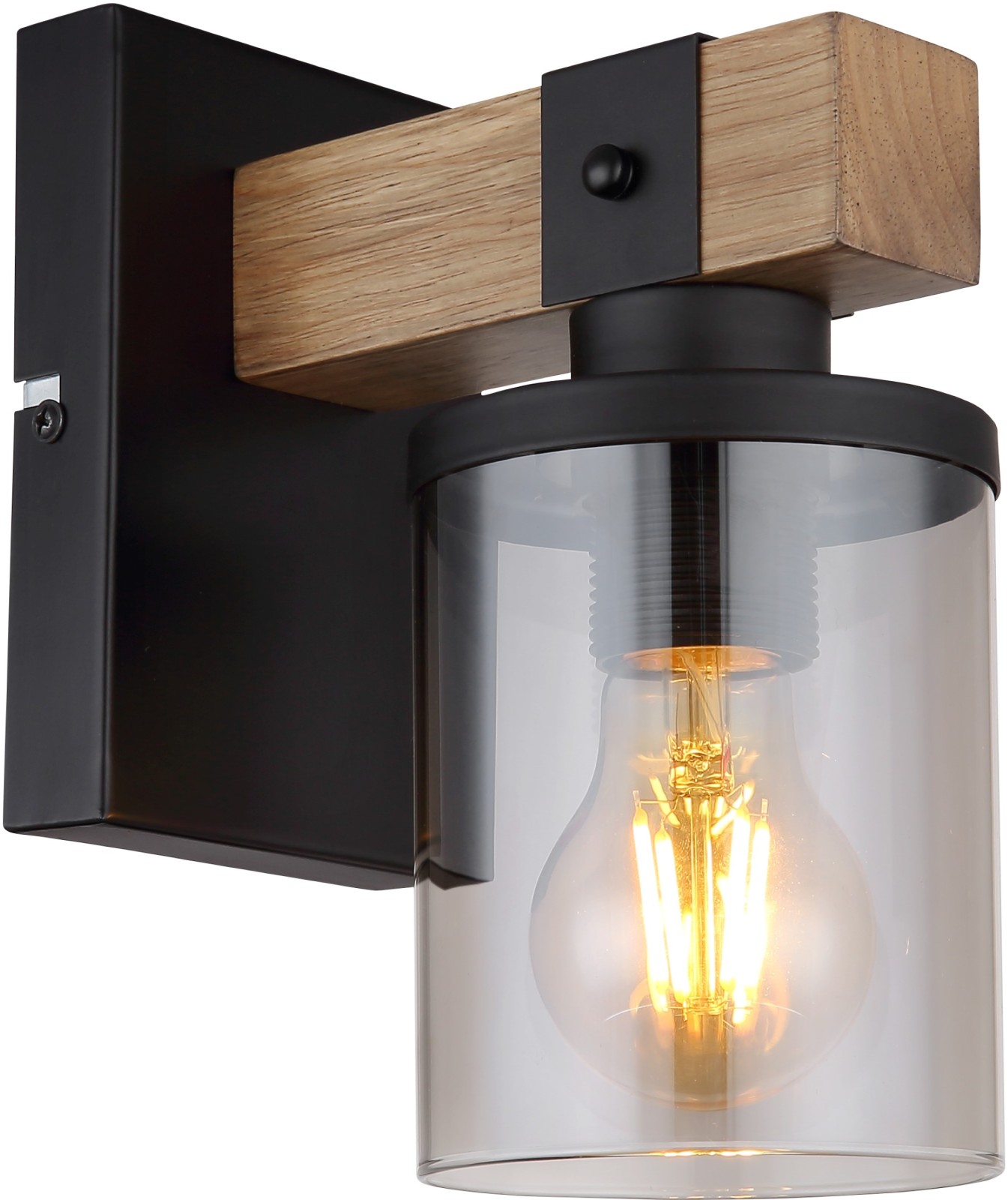 Wandlampe - schwarz matt - Holz - Metall - 22,5 cm