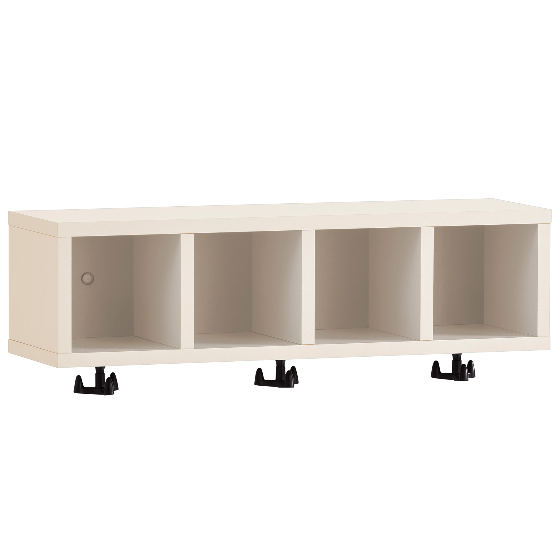 Wandregal - cremebeige - 4 Fächer - 3 Drehhaken