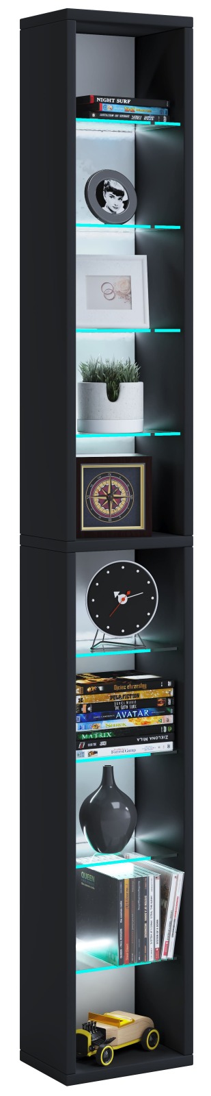 Wandregal RASITO XL - schwarz - 8 Glasböden - 151,6 cm hoch