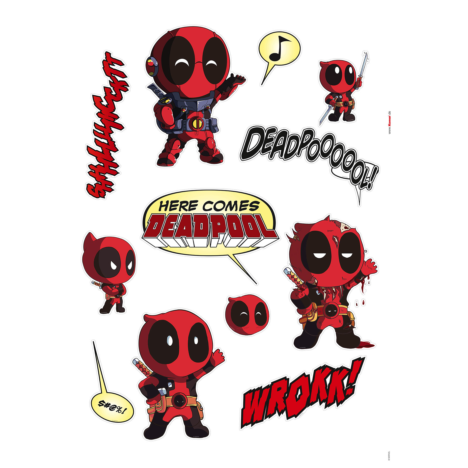 Wandtattoo DEADPOOL CUTE - rot-schwarz - 50x70 cm