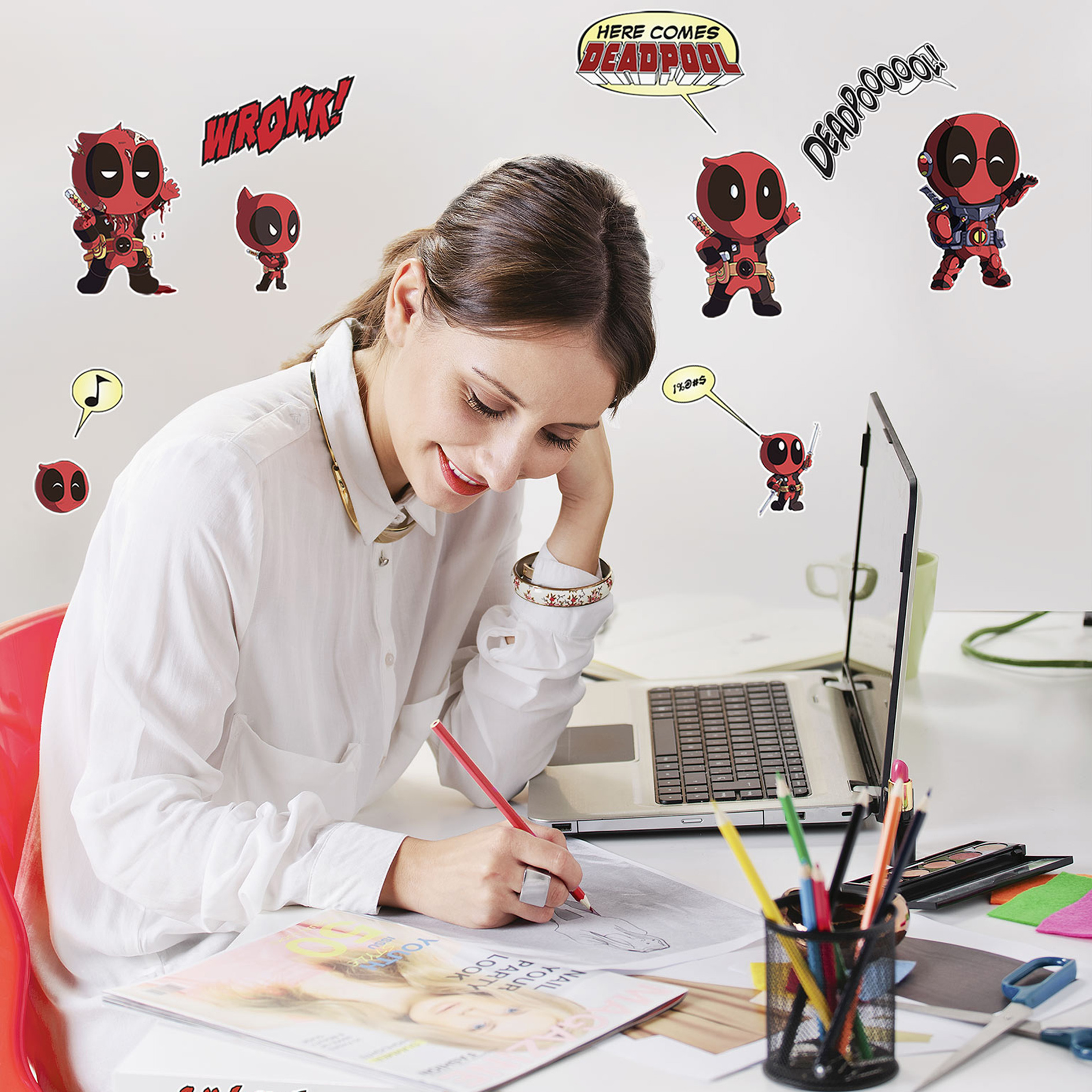 Wandtattoo DEADPOOL CUTE - rot-schwarz - 50x70 cm
