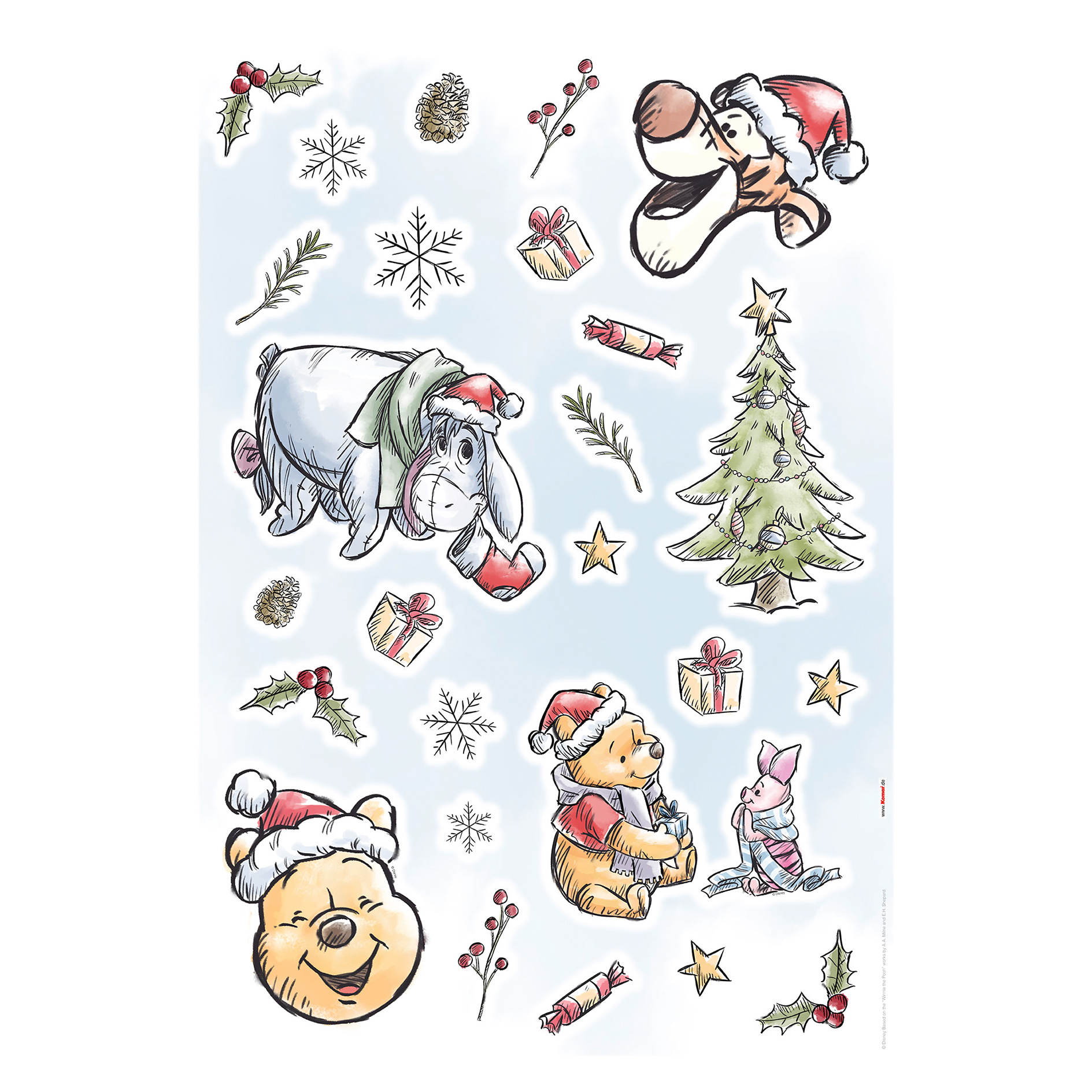 Wandtattoo WINNIE POOH CHRISTMAS - bunt - 50x70 cm