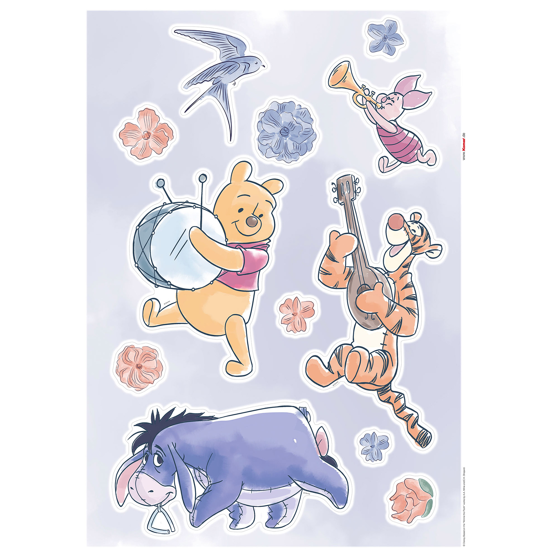 Wandtattoo WINNIE THE POOH FLOWERS & MUSIC - bunt - 50x70 cm