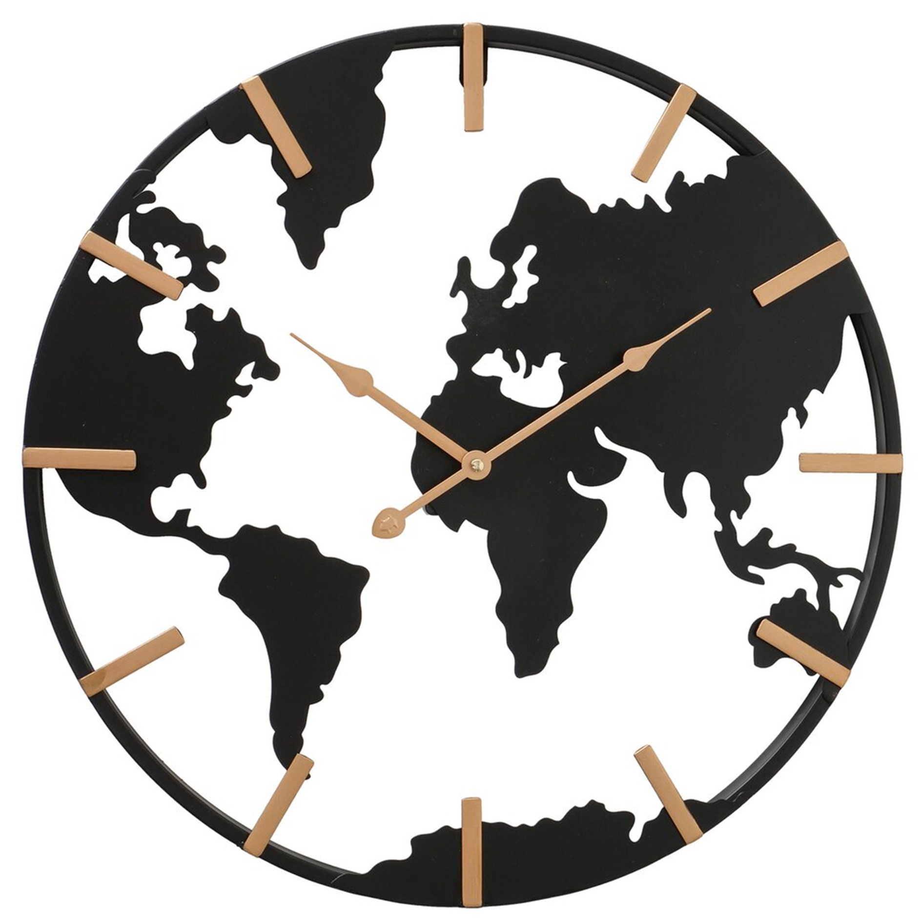 Wanduhr - schwarz-gold - Weltkarte - Ø 50 cm