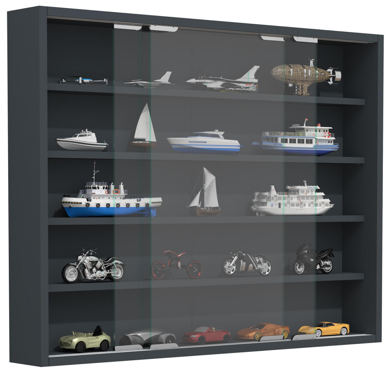 Wandvitrine AGISA L - anthrazit - Schiebetüren - 77 cm breit