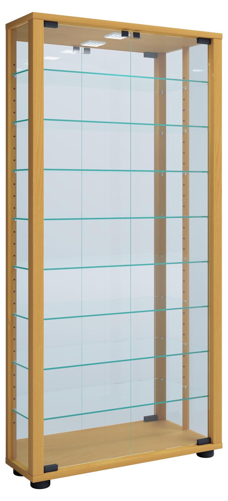 Wandvitrine VITROSA MAXI - Buche - mit Rückwandspiegel und Beleuchtung - 59 cm