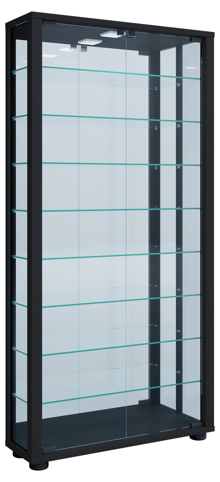Wandvitrine VITROSA MAXI - schwarz - mit Rückwandspiegel und Beleuchtung - 59 cm