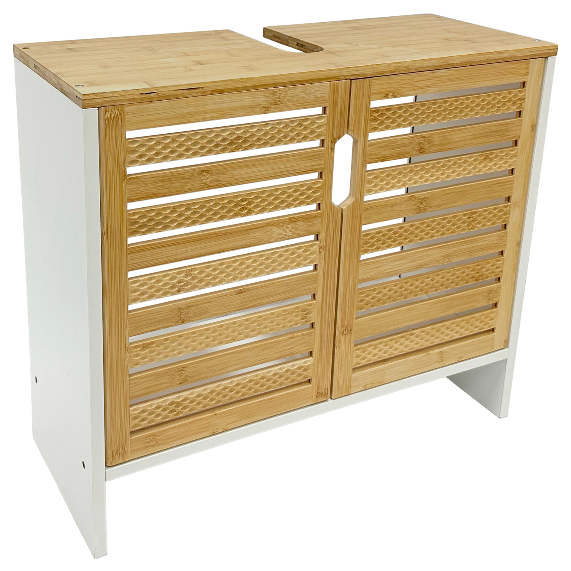 Waschbeckenunterschrank - Bambus - weiß - 63 cm breit
