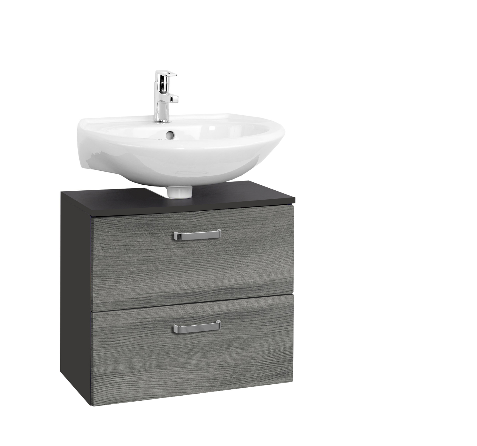 Waschbeckenunterschrank BOLOGNA - grafitgrau - Eiche rauchsilber - 60 cm