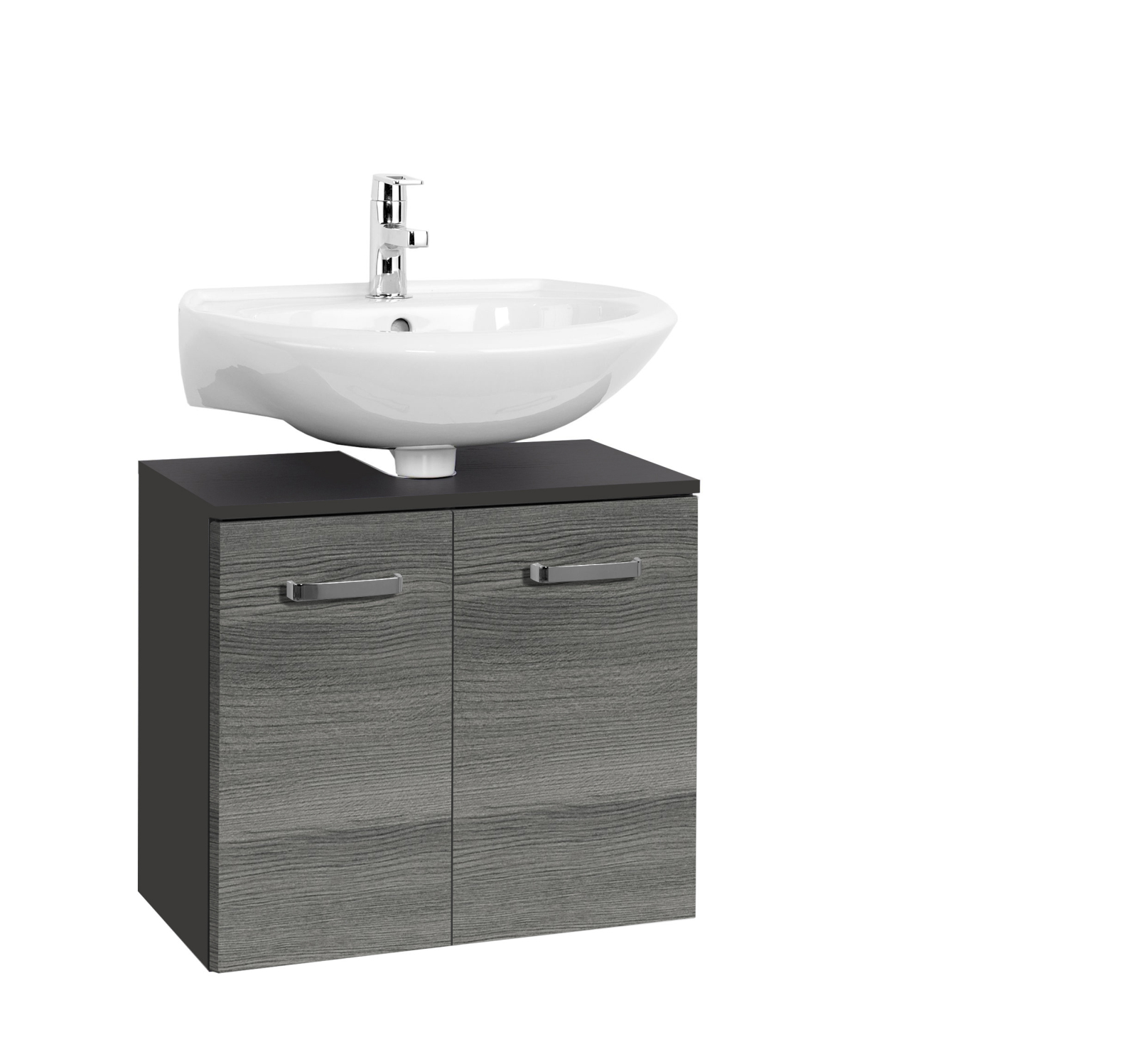 Waschbeckenunterschrank BOLOGNA - grafitgrau - Eiche rauchsilber - 60 cm