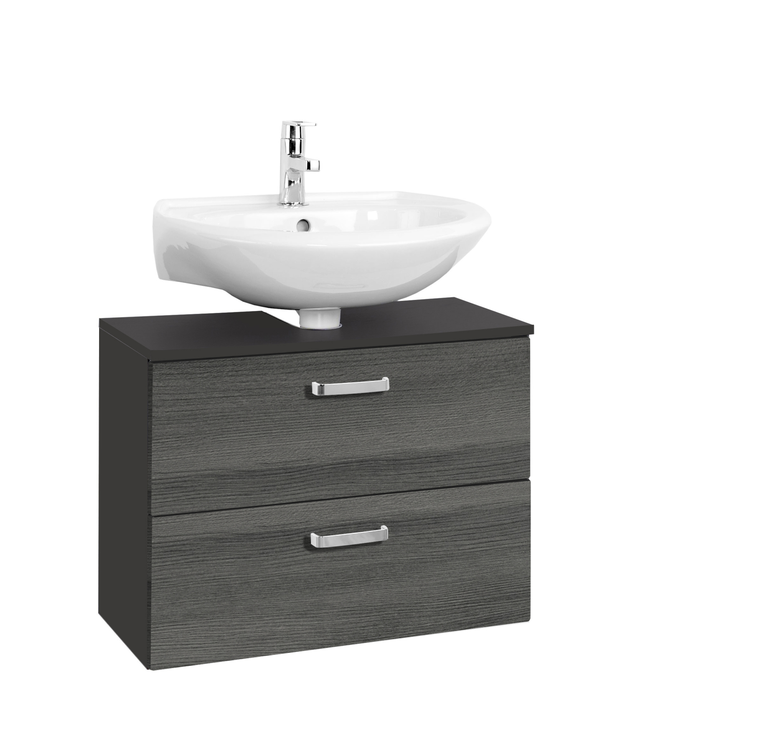 Waschbeckenunterschrank BOLOGNA - grafitgrau - Eiche rauchsilber - 70 cm