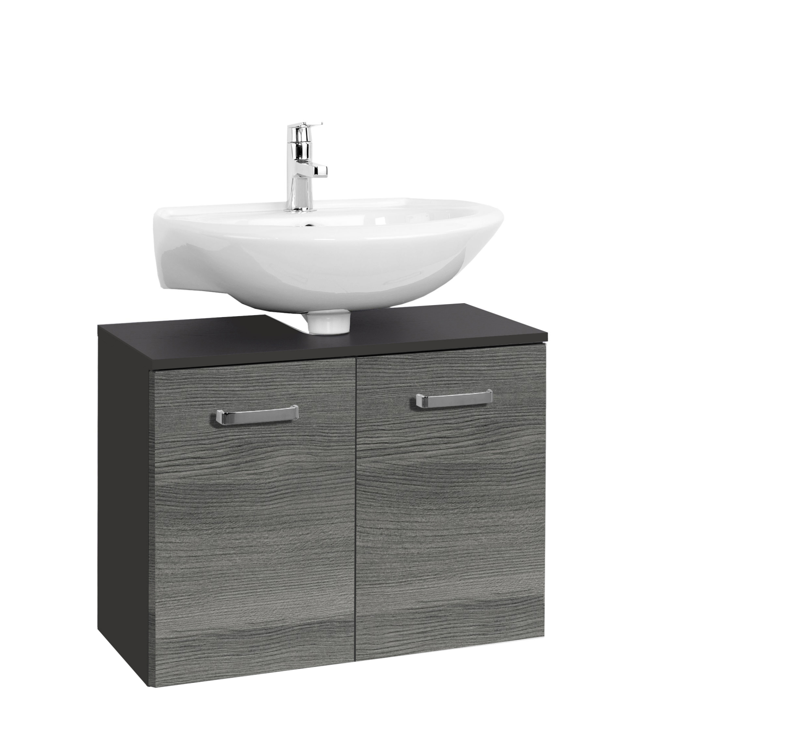 Waschbeckenunterschrank BOLOGNA - grafitgrau - Eiche rauchsilber - 70 cm