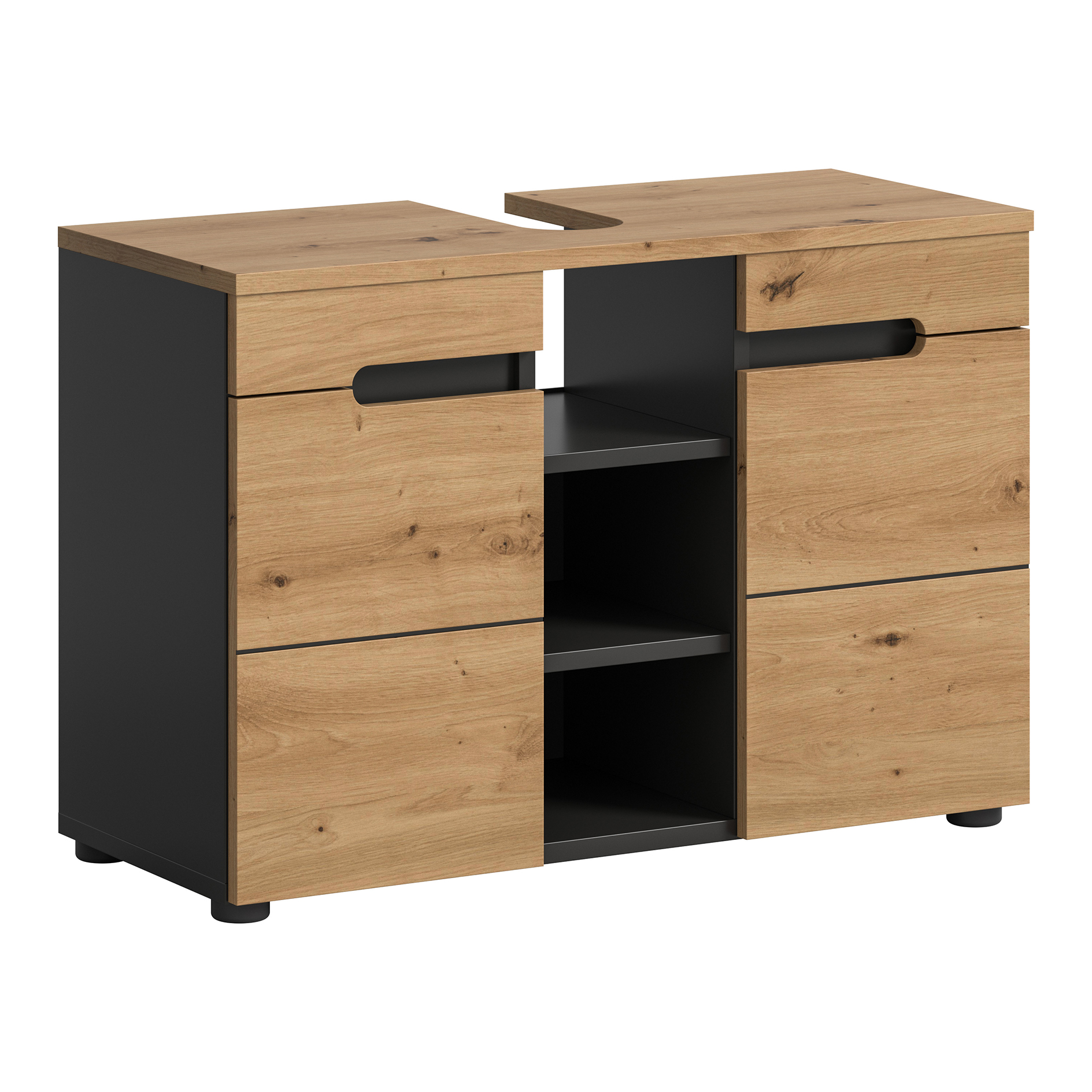 Waschbeckenunterschrank CANU - Artisan Eiche - Basalt grau - 80 cm breit