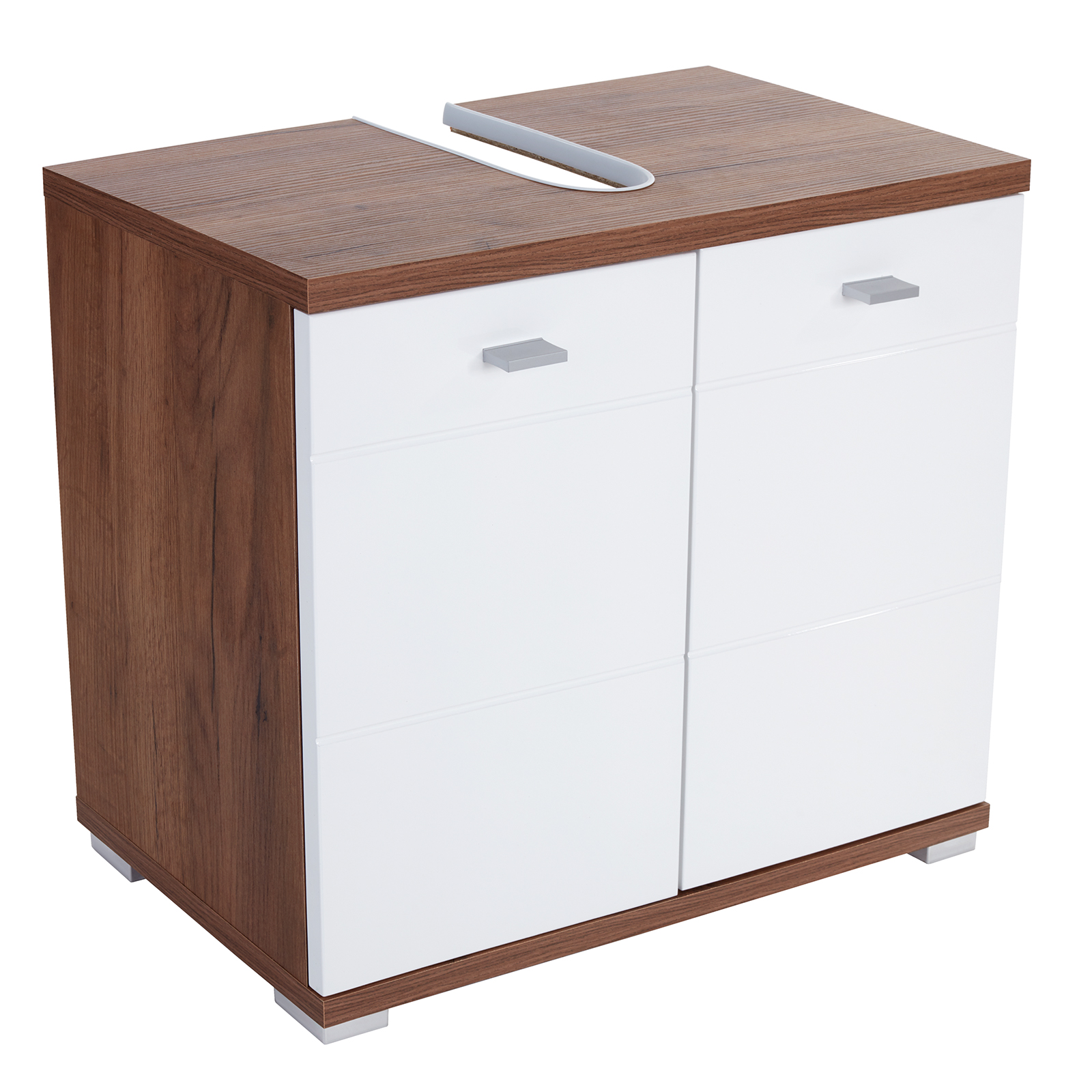 Waschbeckenunterschrank - Eiche Kraft dunkel - weiß Hochglanz - 70 cm
